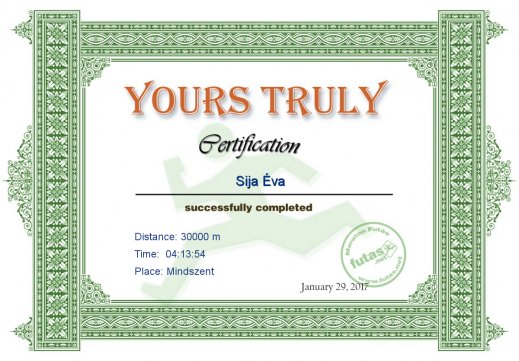 Yours Truly Hungary futás oklevél Sija Éva futónak