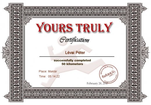 Yours Truly Hungary futás oklevél Lévai Péter futónak