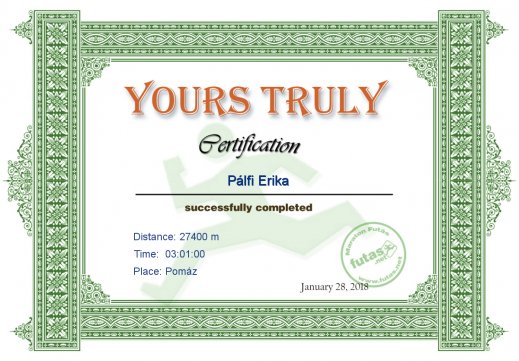 Yours Truly Hungary futás oklevél Pálfi Erika futónak