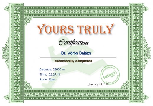 Yours Truly Hungary futás oklevél Dr. Vörös Balázs futónak