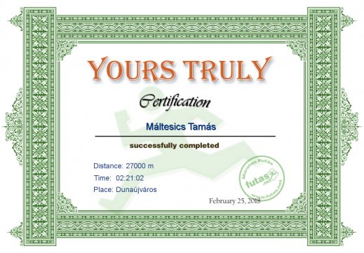 Yours Truly Hungary futás oklevél Máltesics Tamás futónak