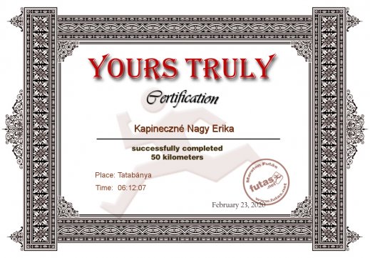 Yours Truly Hungary futás oklevél Kapineczné Nagy Erika futónak